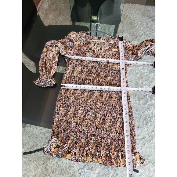 SHEIN Babydoll Dress Womens Large Multi Floral Flare Hem Smocked Deep V Neck - Picture 8 of 13